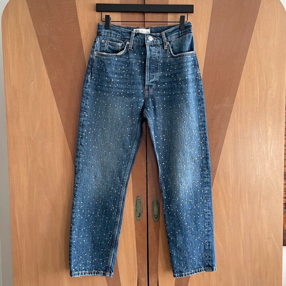 Zara Denim | Rhinestone Jeans Slim Fit | Size US 4